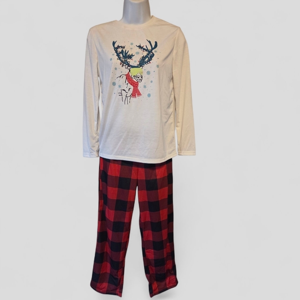 Cat & Jack Reindeer Pajama Set - White and Red Plaid